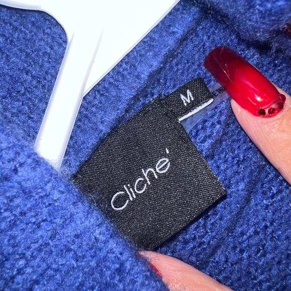 Lux Cliche' Wool Blend Color Block Mock Neck Cozy Sweater Size M - Picture 5 of 5